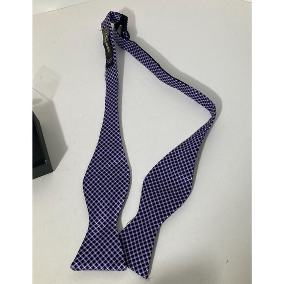 Mens Campia Moda Silk Diamond Bow Tie Blue Silver Adjustable 13 3/4 - 18 - Picture 1 of 6